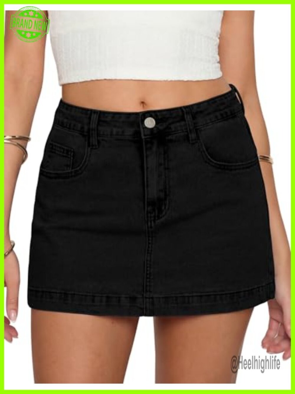 High Waist Denim Mini Skort with Built-in Shorts Cotton Stretch Jean Skirt